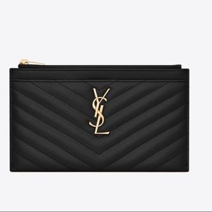 Saint Laurent Cassandre Metelassé Zipper Pouch in Grain Leather